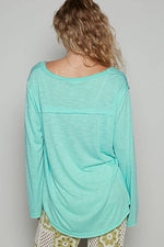 Women's Boat Neck Slub Knit Tee – Long Sleeve, Front Pocket, Relaxed Fit - The Elevated Hippie