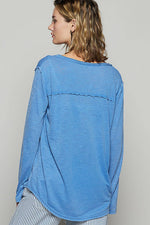Women's Boat Neck Slub Knit Tee – Long Sleeve, Front Pocket, Relaxed Fit - The Elevated Hippie