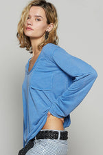 Women's Boat Neck Slub Knit Tee – Long Sleeve, Front Pocket, Relaxed Fit - The Elevated Hippie