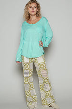 Women's Boat Neck Slub Knit Tee – Long Sleeve, Front Pocket, Relaxed Fit - The Elevated Hippie