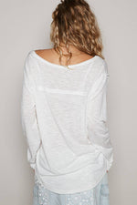 Women's Boat Neck Slub Knit Tee – Long Sleeve, Front Pocket, Relaxed Fit - The Elevated Hippie