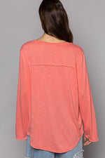 Women's Boat Neck Slub Knit Tee – Long Sleeve, Front Pocket, Relaxed Fit - The Elevated Hippie