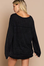 Women's Boat Neck Slub Knit Tee – Long Sleeve, Front Pocket, Relaxed Fit - The Elevated Hippie