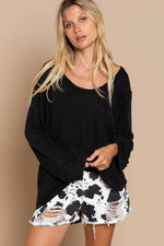 Women's Boat Neck Slub Knit Tee – Long Sleeve, Front Pocket, Relaxed Fit - The Elevated Hippie