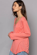 Women's Boat Neck Slub Knit Tee – Long Sleeve, Front Pocket, Relaxed Fit - The Elevated Hippie