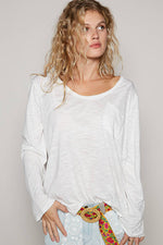 Women's Boat Neck Slub Knit Tee – Long Sleeve, Front Pocket, Relaxed Fit - The Elevated Hippie