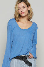 Women's Boat Neck Slub Knit Tee – Long Sleeve, Front Pocket, Relaxed Fit - The Elevated Hippie