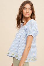 Women's Embroidered Gingham Smock Blouse – Sunny Days Boho Top - The Elevated Hippie