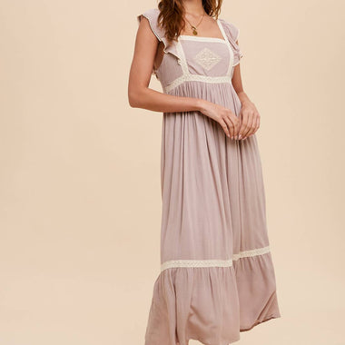 Women's Embroidered Lace Trim Apron Dress – Boho Style by Elevated Hippie - The Elevated Hippie