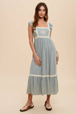 Women's Embroidered Lace Trim Apron Dress – Boho Style by Elevated Hippie - The Elevated Hippie