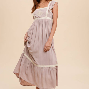 Women's Embroidered Lace Trim Apron Dress – Boho Style by Elevated Hippie - The Elevated Hippie