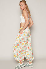 Women's Floral Print Harem Pants – Adjustable Waist Woven Boho Lounge Pants - The Elevated Hippie