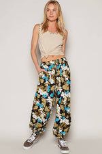 Women's Floral Print Harem Pants – Adjustable Waist Woven Boho Lounge Pants - The Elevated Hippie