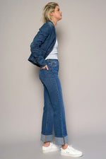 Women's High Rise Cuffed Crop Boot Jeans – Dark Wash, Comfort Stretch Denim - The Elevated Hippie