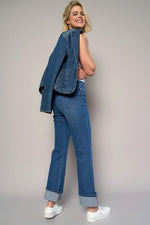 Women's High Rise Cuffed Crop Boot Jeans – Dark Wash, Comfort Stretch Denim - The Elevated Hippie
