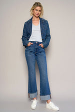 Women's High Rise Cuffed Crop Boot Jeans – Dark Wash, Comfort Stretch Denim - The Elevated Hippie