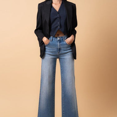Women's High Rise Relaxed Wide Leg Jeans – Stretch Denim, Medium Wash - The Elevated Hippie