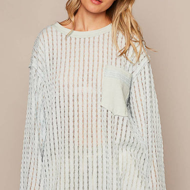 Women's Long Sleeve Knit Top – Round Neck, Front Pocket, Relaxed Fit - The Elevated Hippie