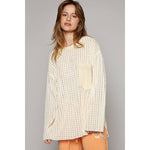 Women's Long Sleeve Knit Top – Round Neck, Front Pocket, Relaxed Fit - The Elevated Hippie