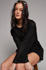 Women's Long Sleeve Knit Top – Round Neck, Front Pocket, Relaxed Fit - The Elevated Hippie