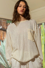 Women's Long Sleeve Knit Top – Round Neck, Front Pocket, Relaxed Fit - The Elevated Hippie