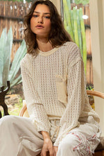Women's Long Sleeve Knit Top – Round Neck, Front Pocket, Relaxed Fit - The Elevated Hippie