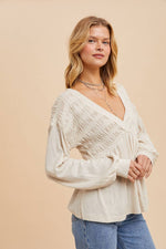 Women's Long Sleeve V-Neck Babydoll Blouse with Smocking & Balloon Sleeves - The Elevated Hippie