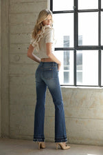 Women's Mid-Rise Flare Jeans – Double Un-Hem Detail, Dark Wash, Stretch Denim - The Elevated Hippie