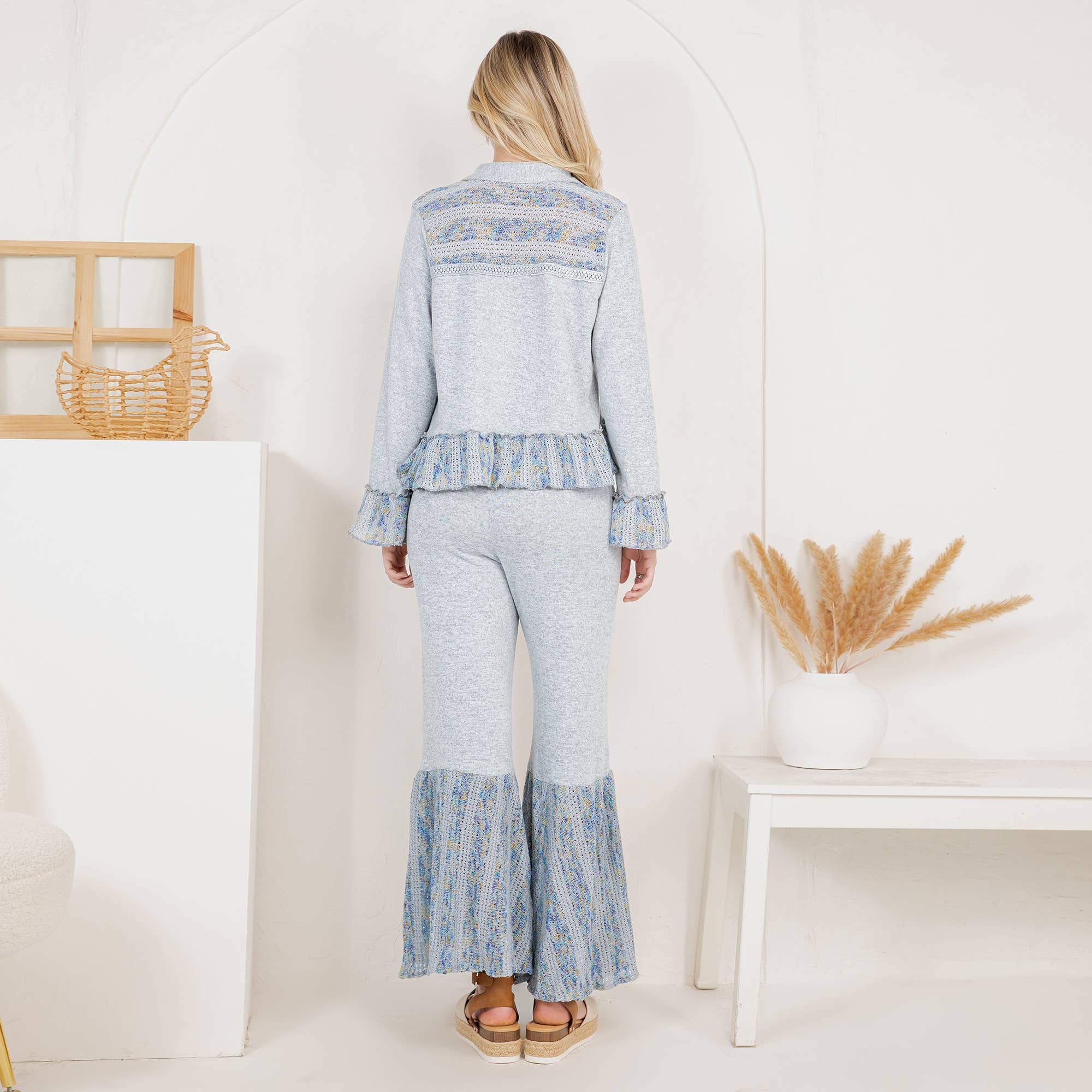 Cozy Boho Set: Crochet Jacket with Bell Bottom Pants - The Elevated Hippie