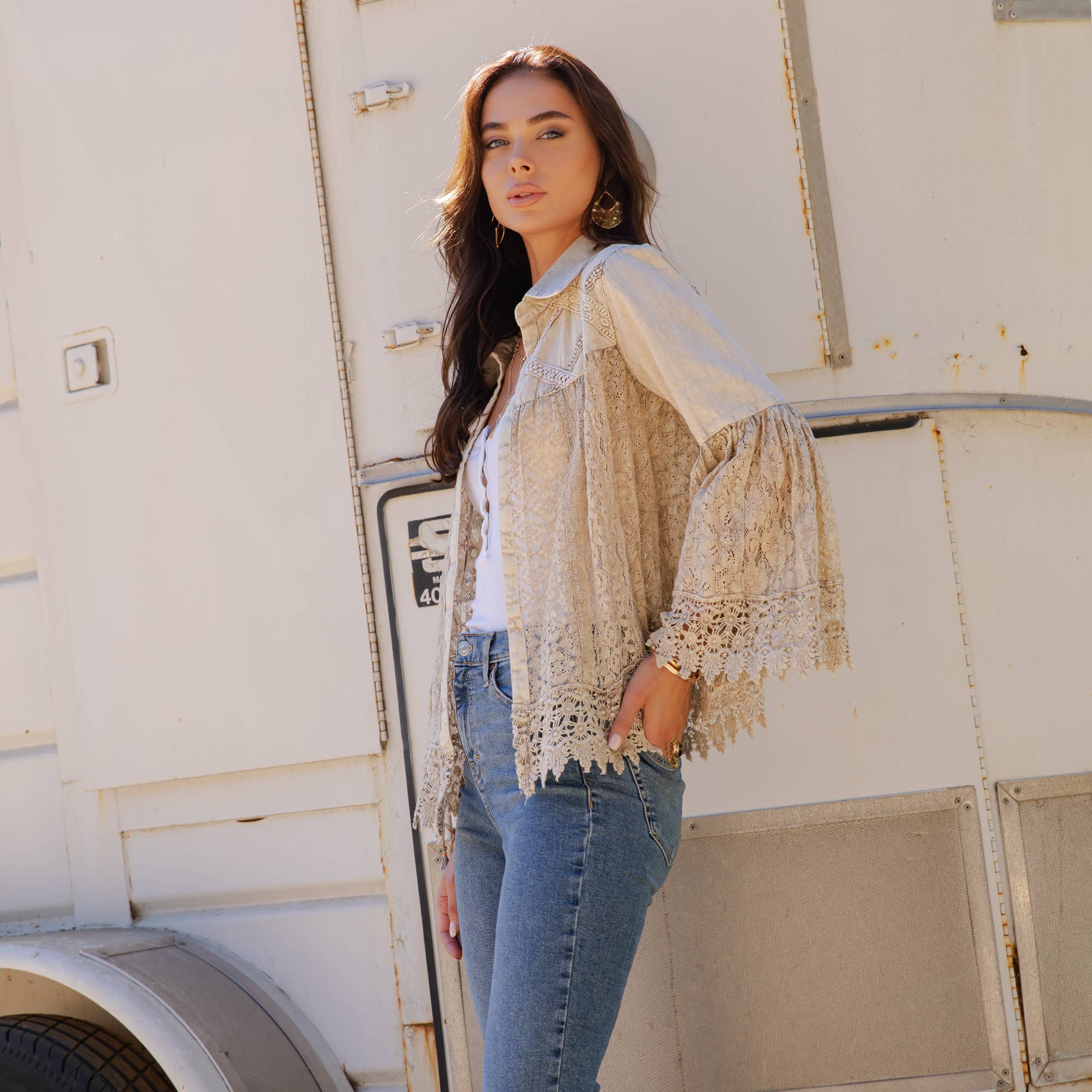 Intricate Crochet Lace Bell Sleeve Western Jacket Shrug - The Elevated Hippie
