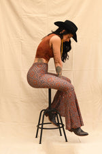 Zoey High Rise Bell Bottom Pants – Western Psychedelic Print, Eco-Friendly, Stretch Fit - The Elevated Hippie
